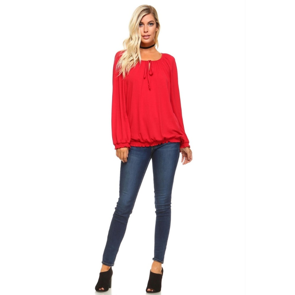 Women's Long Sleeve Solid Peasant Top - Picture 3 of 4